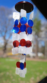 Beautiful and Unique Capiz Shell Wind Chime - Wind Chimes for Outdoors - Colorful and Whimsical Patio Decor - Ocean Decor - Garden Gifts (Red, White and Blue - Patriotic)