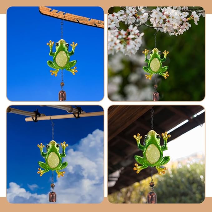 WADORN Metal Frog Wind Chimes, Funny Toad Wind Bells Lucky Frog Hanging Windchimes Animals Garden Decorations for Indoor Outdoor Yard Patio Home Garden Balconies Ornament Housewarming Gifts