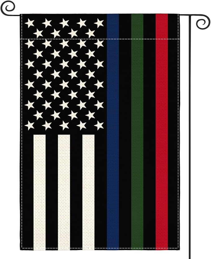 AVOIN colorlife Thin Blue Green Red Line Garden Flag 12x18 Inch Double Sided Outside, American Stars and Stripes Patriotic Yard Outdoor Decoration