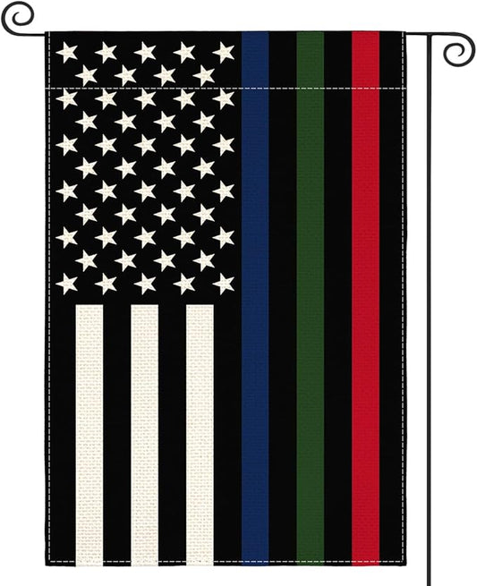 AVOIN colorlife Thin Blue Green Red Line Garden Flag 12x18 Inch Double Sided Outside, American Stars and Stripes Patriotic Yard Outdoor Decoration
