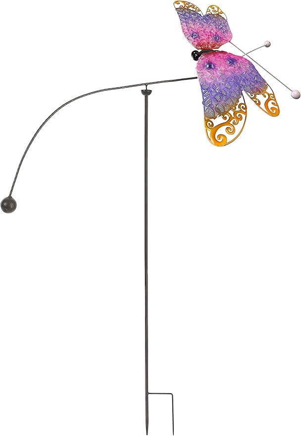 Colorful Rustic Metal Dragonfly Balancing Spinning Garden Stake Outdoor Decor Patio and Lawn Yard Art, Kinetic Wind Sculpture