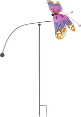 Colorful Rustic Metal Dragonfly Balancing Spinning Garden Stake Outdoor Decor Patio and Lawn Yard Art, Kinetic Wind Sculpture