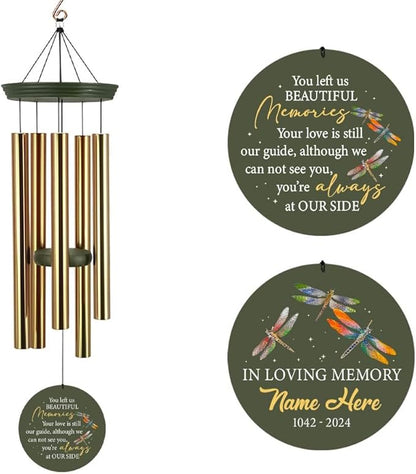 ASTARIN Memorial Dragonflies 36" Wind Chimes, Personalized Name Sympathy Wind Chime, in Memory of Loss Mom Loved One, Large Deep Tone Bereavement Windchimes for Patio Clearance(Produced in USA)