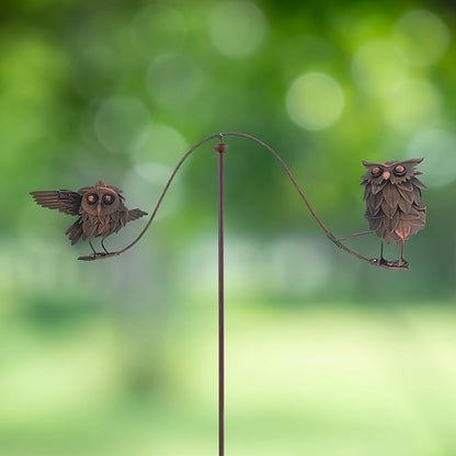 Red Carpet Studios Garden Stake Decorative Metal Balancing Buddies Yard Art, 45" Tall, Rustic Owls on a Branch