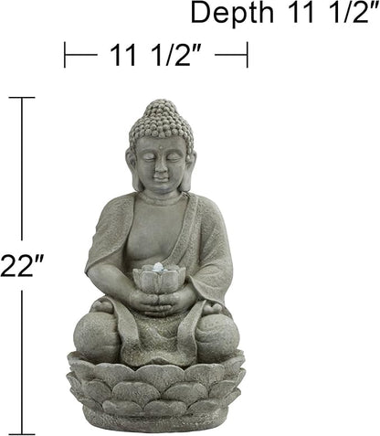 Sitting Buddha 22" High Small Zen Asian Indoor Outdoor Decor Faux Stone Tabletop Fountain with Light LED Water Feature for Outside Garden Patio Yard Desk Backyard Porch Deck - John Timberland