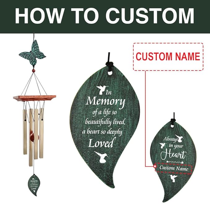 ASTARIN Memorial Custom Wind Chimes for Loss of Loved One, Wind Chimes for Patio Yard Decor, 24'' (Condolences-3)