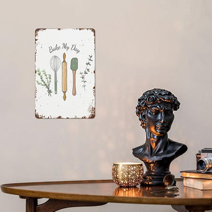 Vintage Tin Signs Cute Bake My Day for Room,Patio,Office,Yard & More Retro Metal Wall Decor,8x12 Inch Funny Quotes & Gothic Designs