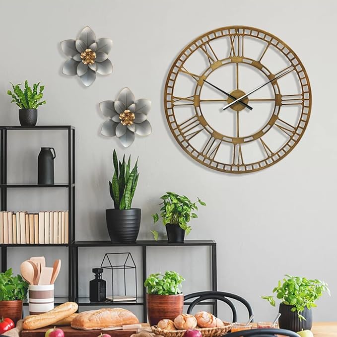 Metal Flower Wall Art Decor, 10“ Rustic Modern Floral Sculpture, Distressed Iron Wall Hanging Home Decoration Accent Artworks for Indoor Kitchen Bedroom Living Room Office Outdoor Garden Patio