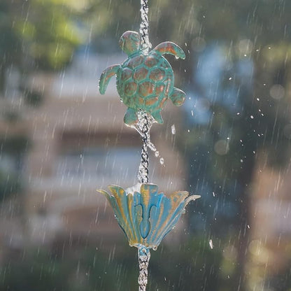 10ft Rain Chain for Outside, Rain Chain with 16 Cups, Adjustable Rain Catcher Chain for Outside, Replacement Downspout for Gutters, Eaves, Drainage