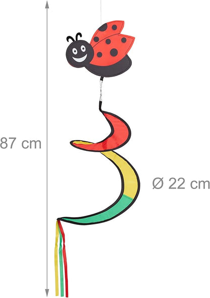 Relaxdays Spiral Set of 3 Animal Motifs Decorative Wind Chimes for Outdoors, Hanging Wind Vane Garden & Balcony, Colourful