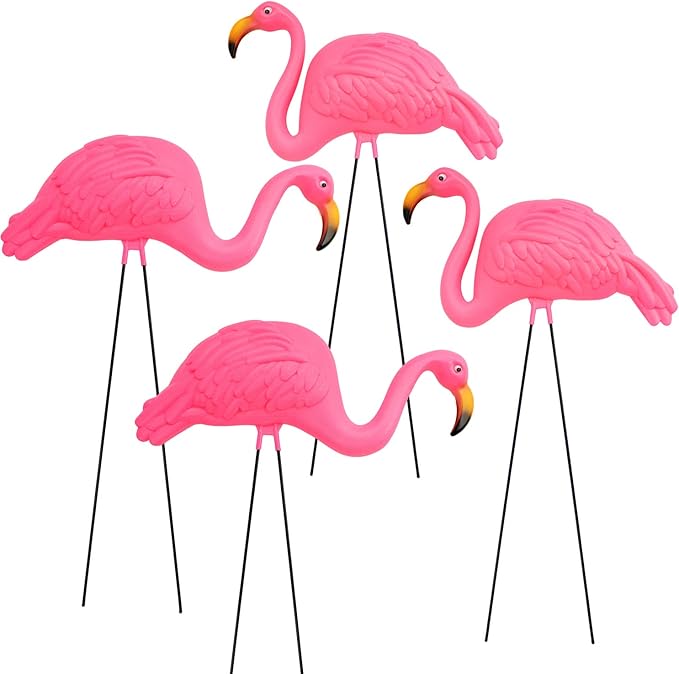 GiftExpress Pink Flamingos Yard Decorations - 4 Pack Extra Large 24" Tall Plastic Flamingo Statue w/Metal Stakes - Lawn Ornaments & Garden Decor for Outdoor Parties