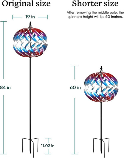 Yard Garden Wind Spinners - Large Outdoor Metal Wind Spinners Sculptures, Yard Art Lawn Garden Decor (19" W x 84" H)