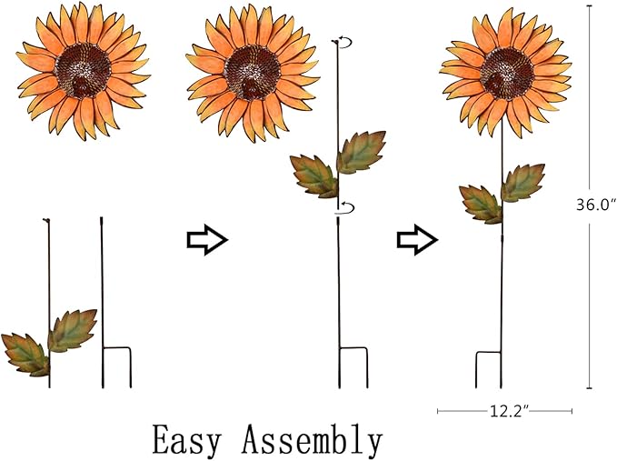 Metal Sunflower Garden Stakes Flower Yard Art Planter Stake Party Lawn Pathway Walkway Patio Decor Yard Sign Indoor Outdoor Decoration (36")