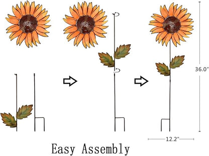 Metal Sunflower Garden Stakes Flower Yard Art Planter Stake Party Lawn Pathway Walkway Patio Decor Yard Sign Indoor Outdoor Decoration (36")