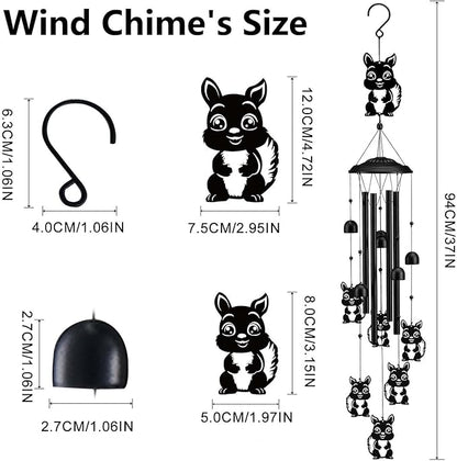 Squirrel Wind Chimes for Outside/Indoors, Squirrel Gifts for Women Mom Grandma, Aluminum Tubes Windchimes S Hook, 37" Wind Chime Hanging Decor for Home Patio Garden Porch Yard (Black-Squirrel)