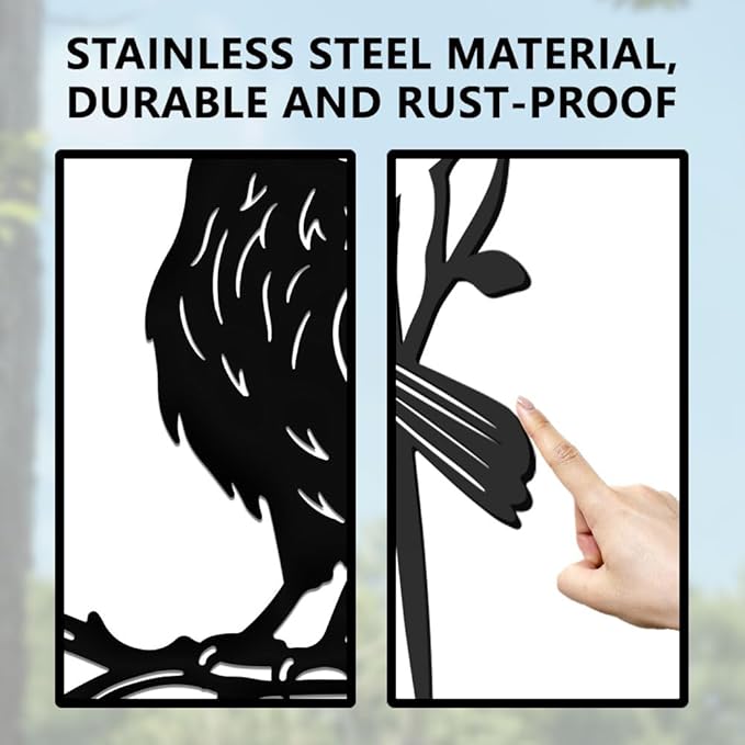 WADORN Crow Raven on Branch Metal Yard Art Decor, Bird on Branch Outdoor Tree Silhouette Stake for Tree Yard Garden Patio Animal Outdoor Decor Gift for Housewarming Home Art Decor