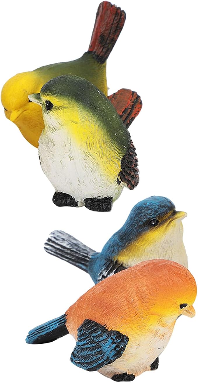 POCREATION Resin Birds Animal Figurine Decoration, 4 Pieces, Lawn Garden Ornaments for Home Courtyard Decor
