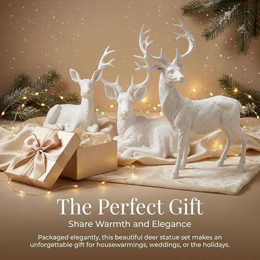 XTAPAN Resin 19.68 Inch Height Standing Deer Statue Animals Sculpture Garden Art Decor Yard Ornament Lawn Garden Outdoor Patio Decoration Figurine White