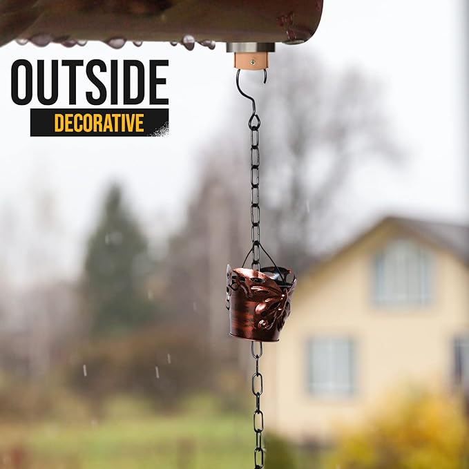 8.5FT Rain Chains for Drain Gutter Through Downspouts and Rain Barrel with Rain Chain Gutter Adapter - Outdoor Rust-Resistant Plated Iron and Thick Chain Garden Décor (Bronze-Butterfly)