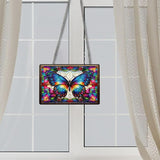 Stained Glass Style Rectangular Window Hanging Decor - Acrylic Colorful Butterfly & Flower - Suncatchers for Bedroom, Garden, Ideal for Home Decoration for Butterfly Lovers