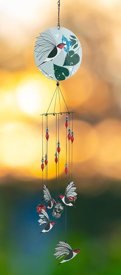 Red Carpet Studios Windchimes - Charley Harper Mid Century Modern Spiral Wind Chime Garden Gift, 31" Long, Little Sipper Hummingbird