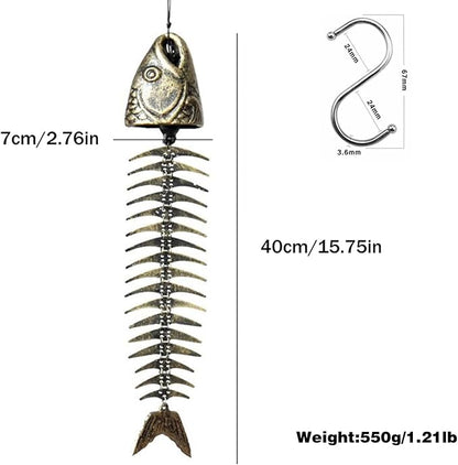 Fish Windchime Retro Fishbone Wind Chime Ornaments Vintage Metal Wind Bell Outdoor Soothing Melody for Garden Home Yard Porch Hanging Decor
