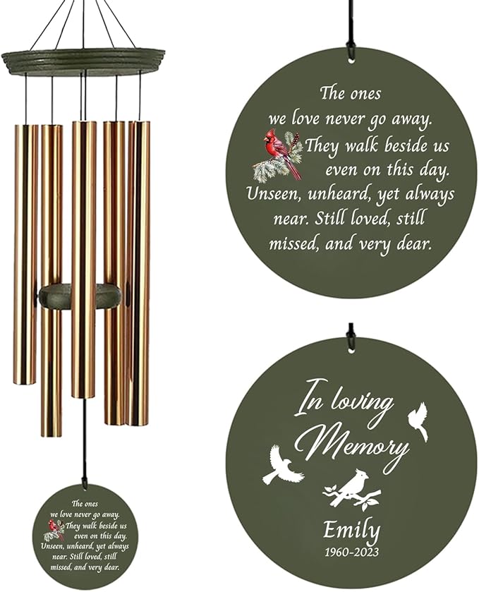 Personalized Cardinal Wind Chime, Sympathy Gifts for Loss of Loved One, Loss of Mother Memorial Gift, Memorial Wind Chimes Deep Tone, Ship from US