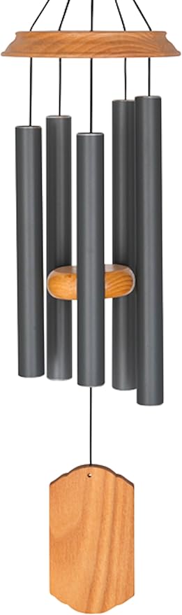 Carson 21" Wood and Gray Chimes - Classic Windchime - Wood Windchime for Outdoor Decor - Garden Patio Porch