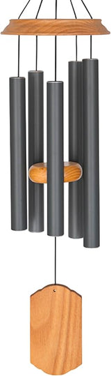 Carson 21" Wood and Gray Chimes - Classic Windchime - Wood Windchime for Outdoor Decor - Garden Patio Porch