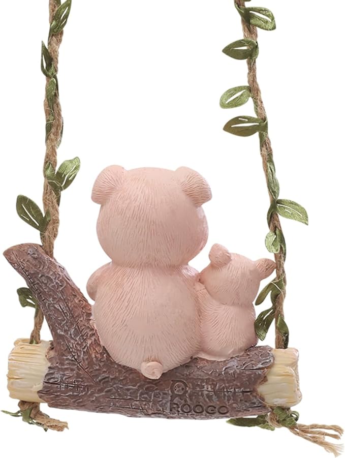 Swing Animals Garden Statue Outdoor Decor, Resin Hanging Animals Figurine Tree Ornaments Yard Art Sculpture for Stump Branch Patio Lawn Decorations (Mom & Baby Pig)