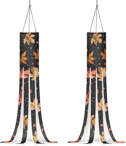 Fall Maple Leaf 2 PC Windsocks Outdoor Hanging for Front Home Yard Patio Lawn Garden Tree Party Fall Thanksgiving Decoration Machine Washable