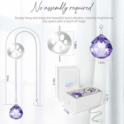 Mooncraftlogy Dog Memorial Gifts, Unique Loss of Pet Sympathy Idea, Purple Crystal Ball Rainbow Suncatcher with Paw Print for Cat or Dog Remembrance and Bereavement