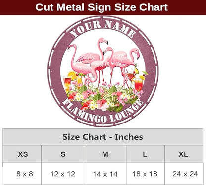 MeMate Flamingo Metal Sign, Outdoor Décor for Backyard, Patio, Pool, Kitchen, Lounge, Personalized Name Outdoor Sign, Pink Metal Sign Housewarming Gift for Family Friend