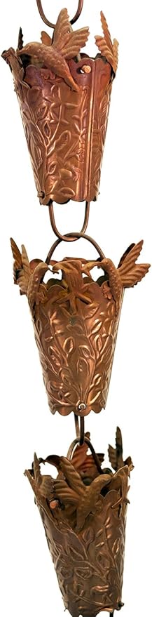 Nutshell Stores Hummingbird Theme Copper Rain Chain with Installation Kit (11 Foot)