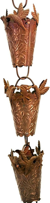 Nutshell Stores Hummingbird Theme Copper Rain Chain with Installation Kit (8 Foot)