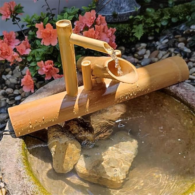 16" Solar Water Fountain with Pump, Outdoor Bamboo Fountains Japanese Rocking Bamboo Solar Fountain,for Indoor Outdoor Backyard Lawn,Creativity,