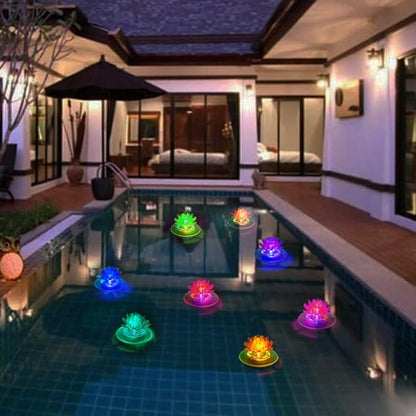 pearlstar Solar Floating Pool Lights Outdoor Pond Decoration Lighting Waterproof Color Changing LED Garden Lotus Lamp for Swimming Pool, Lily Pond, Yard (Lotus-4pack)
