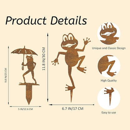 2 Pcs Rusty Metal Frog Decorative Garden Stakes, Gifts for Women/Men/Lovers Gifts, Metal Garden Stakes Decorative for Yard Art Outside Patio, Lawn Outdoor Decor