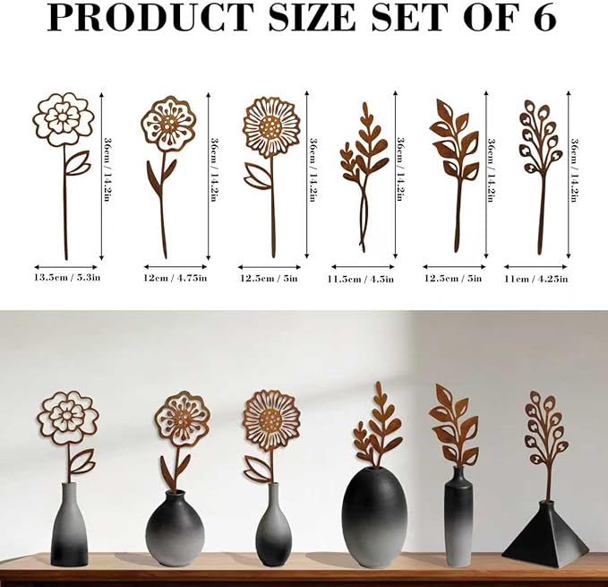 Rustic Metal Flowers, Decorative Flowers Plants Stakes Outside Art, Metal Garden Stakes Decorative Flower Bed Decor, Decorative Stakes Garden Art for Pots Vase Patio Lawn Yard Home Office
