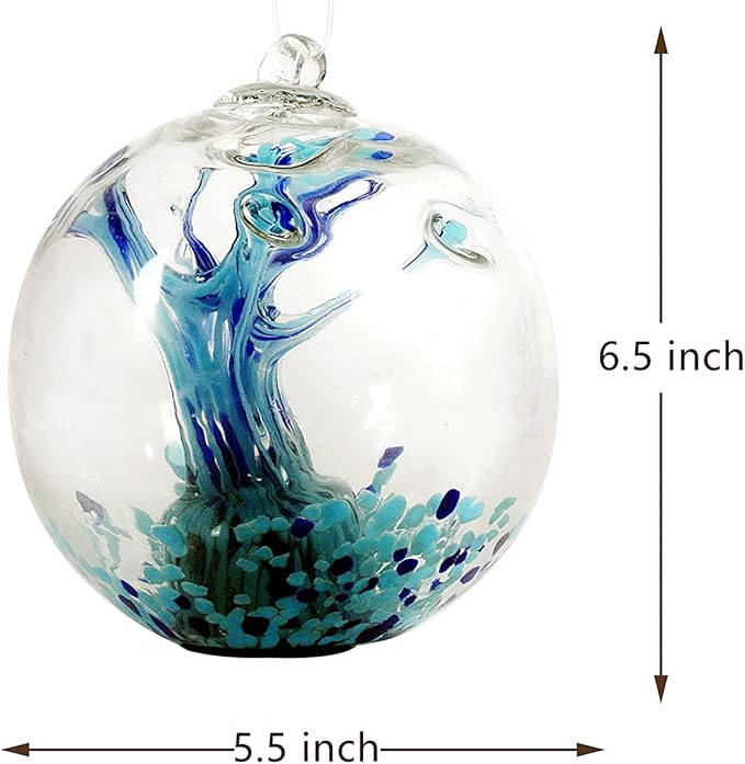 5.5-Inch Solar Powered Hanging Threaded Glass Gazing Ball Outdoor Garden Decoration (Blue & Aqua)
