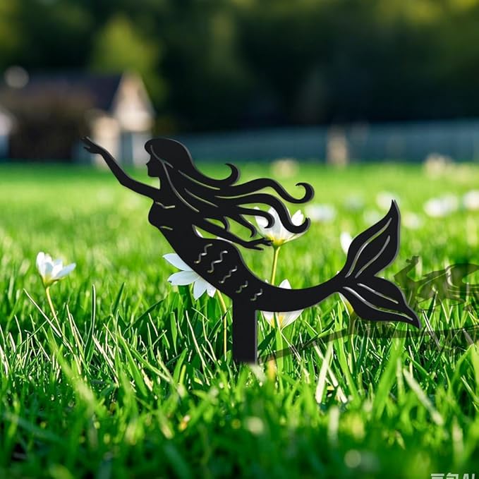 WADORN Mermaid Metal Decorative Garden Stakes, Funny Mermaid Metal Outdoor Statues Funny Yard Ornament Gifts Planter Flower Pot Outdoor Yard Decor for Garden Backyard Pathway Patio Lawn Walkways