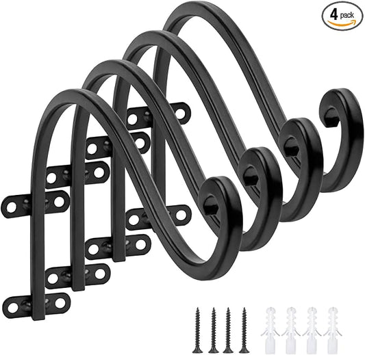 4 Pack Heavy Duty Hanging Plant Bracket, 12 inch Plant Hangers Outdoor, Brackets for Hanging Plants, Black Plant Hanger Bracket for Plants, Baskets, Bird Feeders, Lanterns, and Wind Chimes