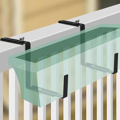 Adjustable Planter Box Bracket, Black, 1 Pair - Hanging, Metal Alloy Steel Iron, Compact, No Drill, Fits 5-8.3 Inch Width, Suitable for Railings, Windows, Balconies, Fences