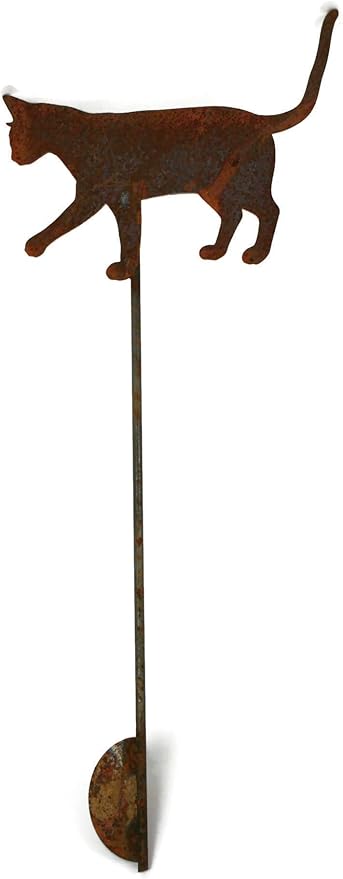 Pets and Farm Animals Metal Garden Landscape Stake (9" Wide Cat on Stake, Naturally Rusted)