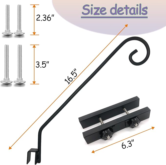 Deck Hook Rail Suitable for Hanging Flower Baskets Wind Chimes Planters Bird Feeders Lights, Heavy Duty Pole Long 16.5 inches Holds up to 15lbs with Ease（2pcs）