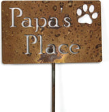 Classic Metal Garden Markers Clearance Items 20 to 33 Inches Tall (Papa's Place + paw print, Naturally Rusted)