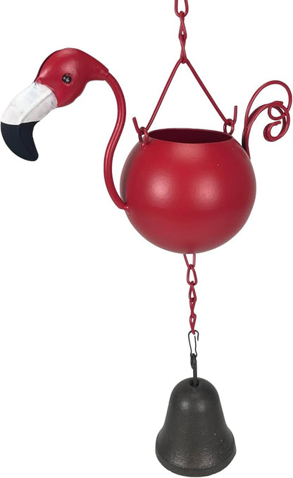 90-Inch Metal Rain Chain with 8 Portly Flamingos, 7 Inches Long Each, Muted Red Finish, Decorative Downspout Alternative for Rainwater Collection, Outdoor Garden Décor