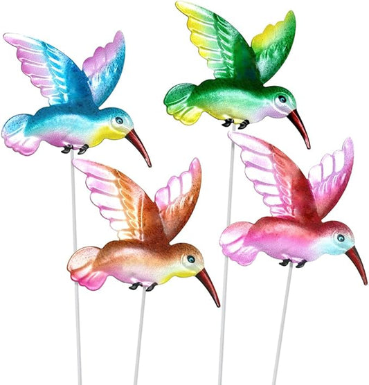 4 Pcs Hummingbird Garden Metal Stakes Set, 14 Inch Tall Hummingbird Garden Stakes Decor, Outdoor Garden Decor, Metal Bird Decorative Garden Stakes, for Lawn Pathway Patio Plant Pot Flower Bed (Bird)