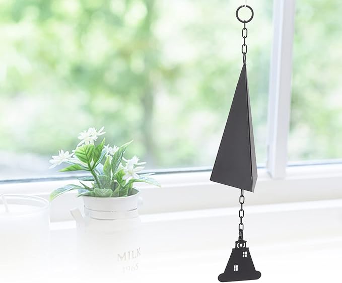 North Country Wind Chimes, Iron Triangle Wind Bell Chimes, Black Painted Wind Chimes with Lighthouse, for Indoor and Outdoor Garden Decorations