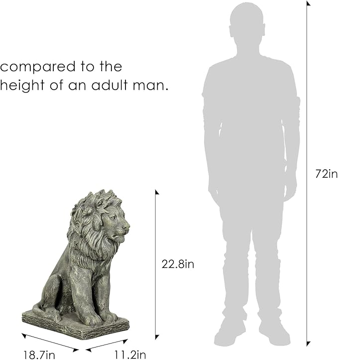 Lion Statue for Garden - Outdoor Sculpture Decoration - 22.8" H Concrete Seated Lion Statue for Home Décor Patio Yard